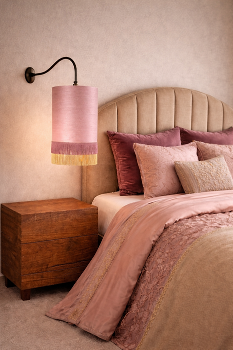 Abat-jour en soie sauvage avec franges