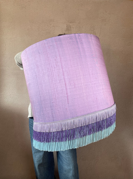 Abat-jour en soie sauvage avec franges