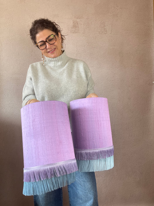 Abat-jour en soie sauvage avec franges